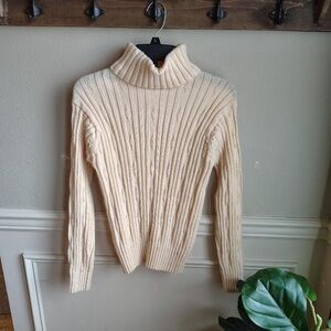 Vtg Knit Cream Turtleneck Sweater Womens S Ribbed Soft Girl Capsule Staple
